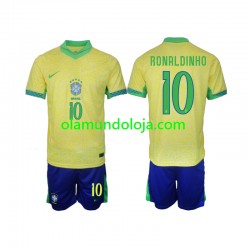 Camisola Brasil Ronaldinho 10 Criança Equipamento Primeiro 2024 Manga Curta